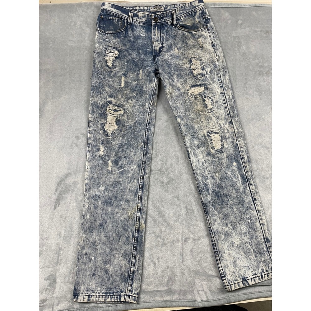 Y2K 90s Grunge Contender Mens Size 36x34 Acid Wash Distressed Ripped Denim Jeans